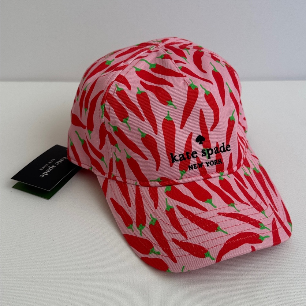 Kate Spade Peppers Baseball Cap Carnation Pink Red Peppers NWT